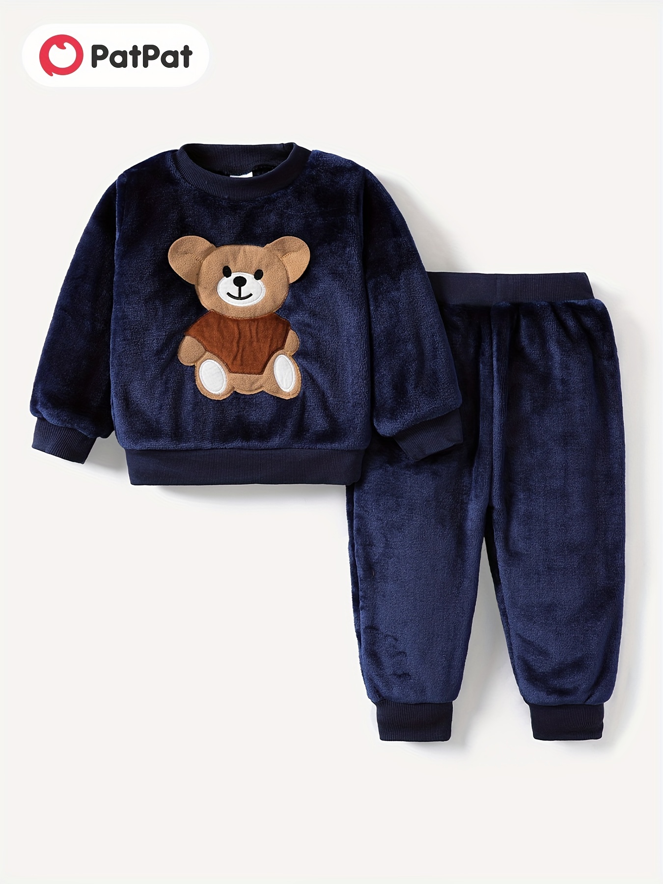2pcs Toddler Boy Animal Bear Print Faux-two Sweatshirt and Pocket Design Pants Set