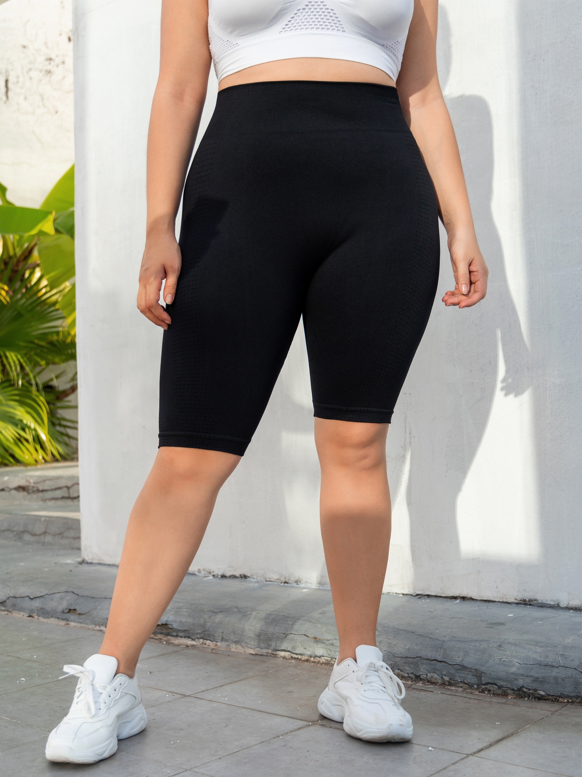 Plus Size Sports Shorts Women's Plus Wide Waistband High - Temu Canada