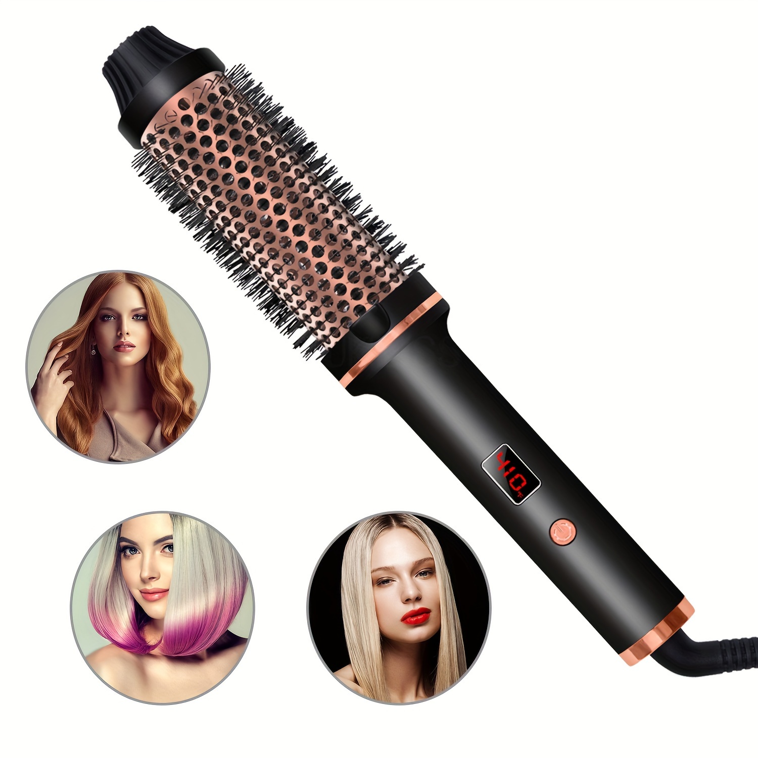 hair curling iron brush ceramic ionic hair curler hot brush creates loose volume curls heated hair styling brush curling iron volumizing comb hair curling wands holiday gift for women