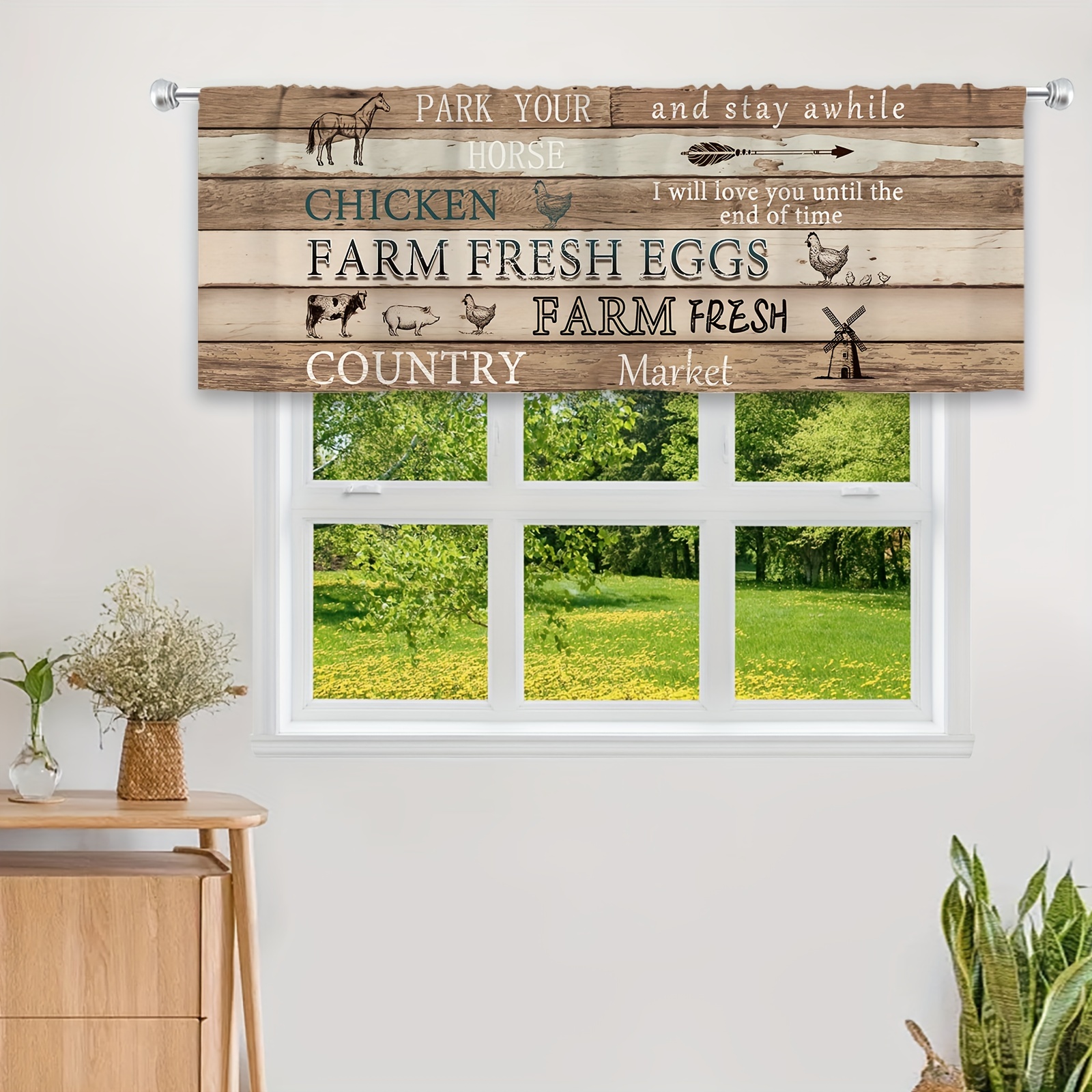 1 Panel Rustic Farm Animals Valance Kitchen Curtains Tier Rod