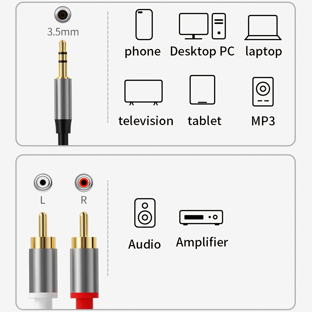 Câble audio RCA Jack 3,5 à 2 Câble RCA AUX Prise RCA Adaptateur 3,5 mm  Séparateur mâle Câble auxiliaire pour TV Box DVD Théâtre Fil de haut-parleur