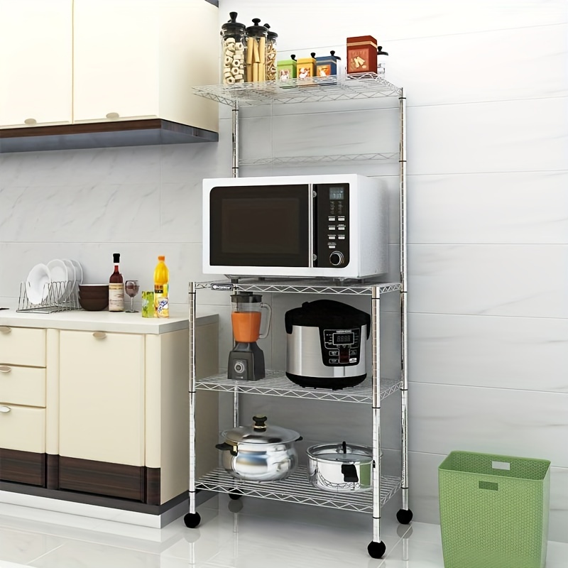 Estante de cocina para microondas, estante de madera de 2 niveles, soporte  con 4 ganchos, estante de almacenamiento para horno