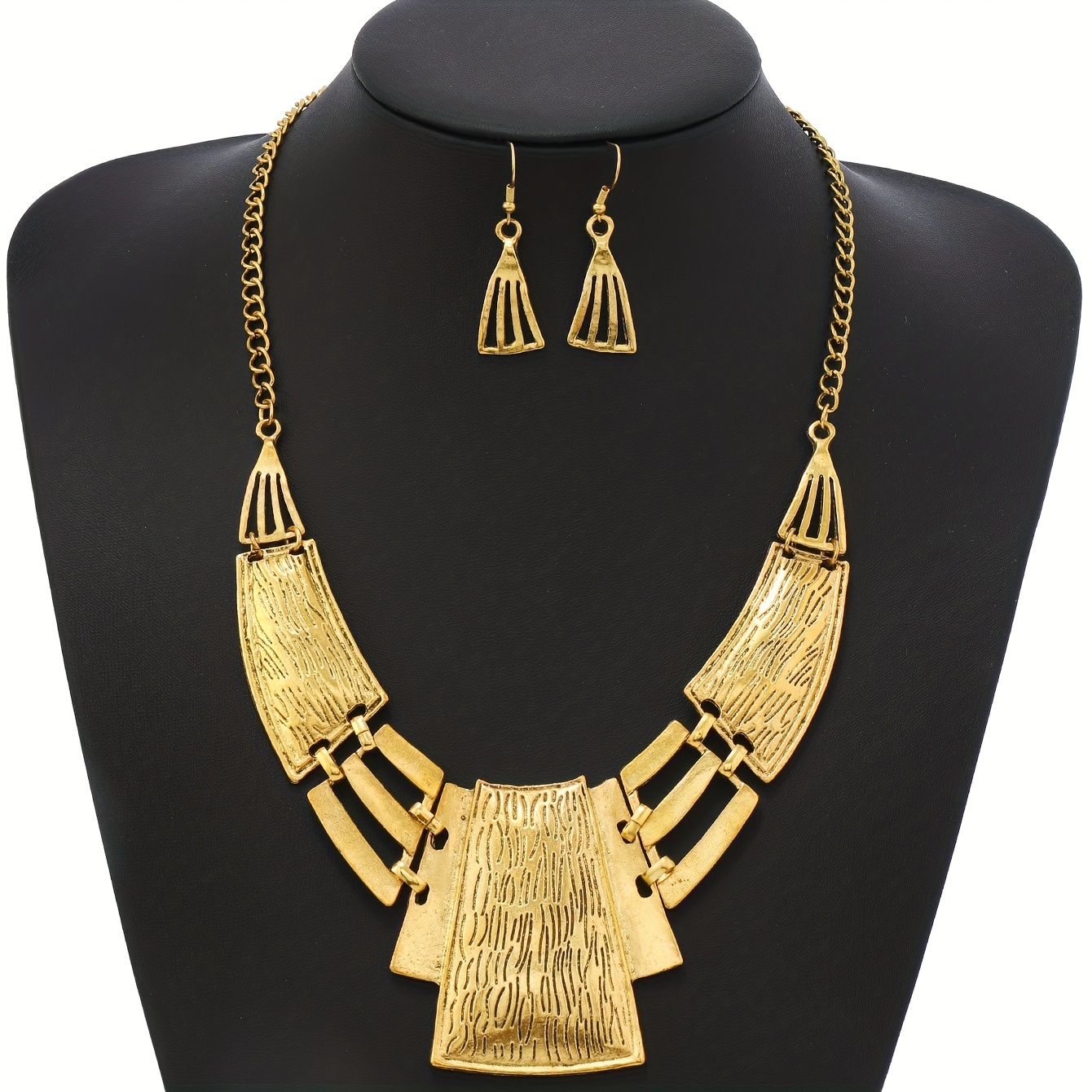 

3pcs Earrings Plus Necklace Vintage Jewelry Set Geometric Design Silvery Or Golden Make Your Call Stunning Party Accessories