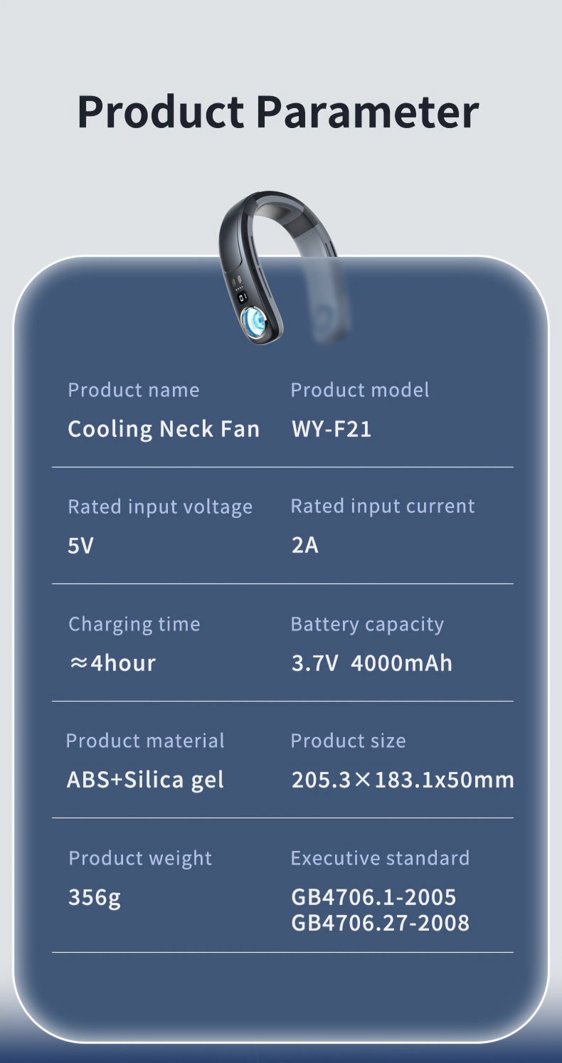 1 шт. Мини-вентилятор на шею 4000 мАч, портативный, надеваемый на шею, охлаждающий, подходит для ношения на открытом воздухе. Подробности смотрите в описании товара.