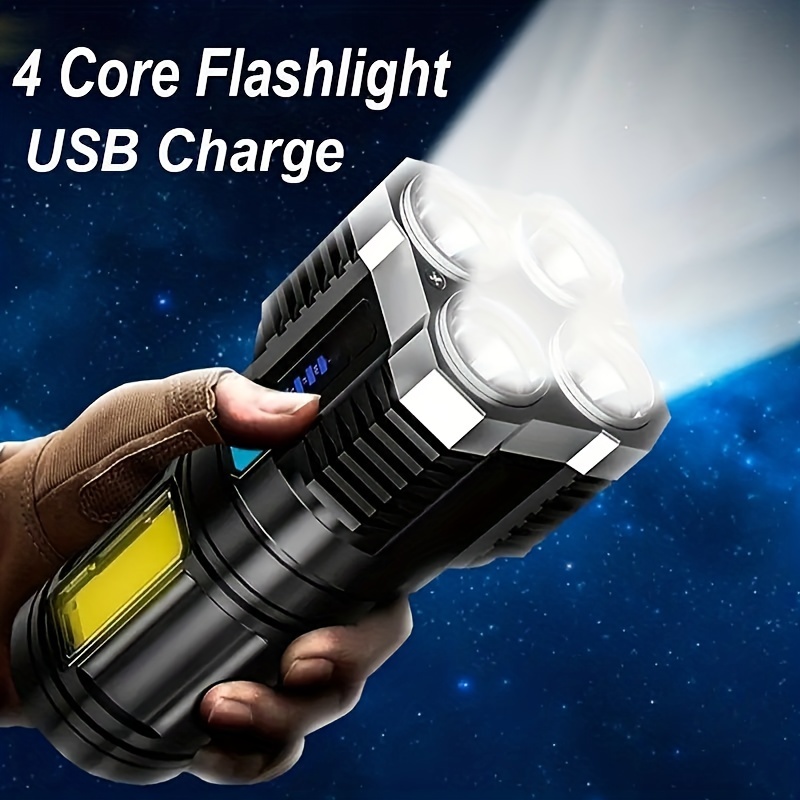 led rechargeable tactical flashlight with multi function display super bright led 4 brightness modes for camping hiking emergency details 1