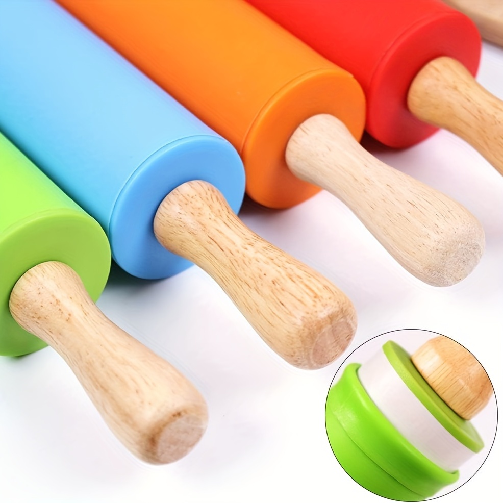 Small Rolling Pin For Kids Children Wooden Handle Silicone - Temu