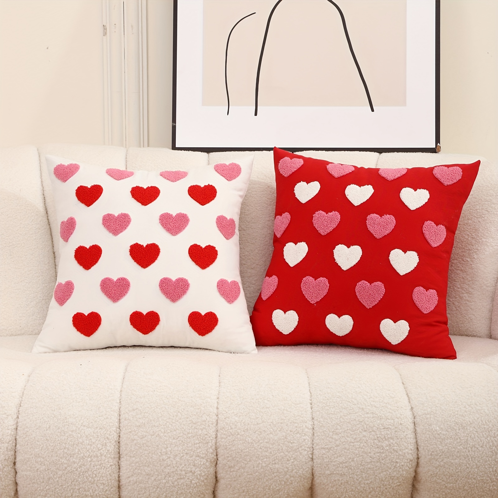 

1pc Valentine's Day Heart Embroidery Throw Pillow Cover 18x18in For Couch Livingroom Bed Sofa Bedroom
