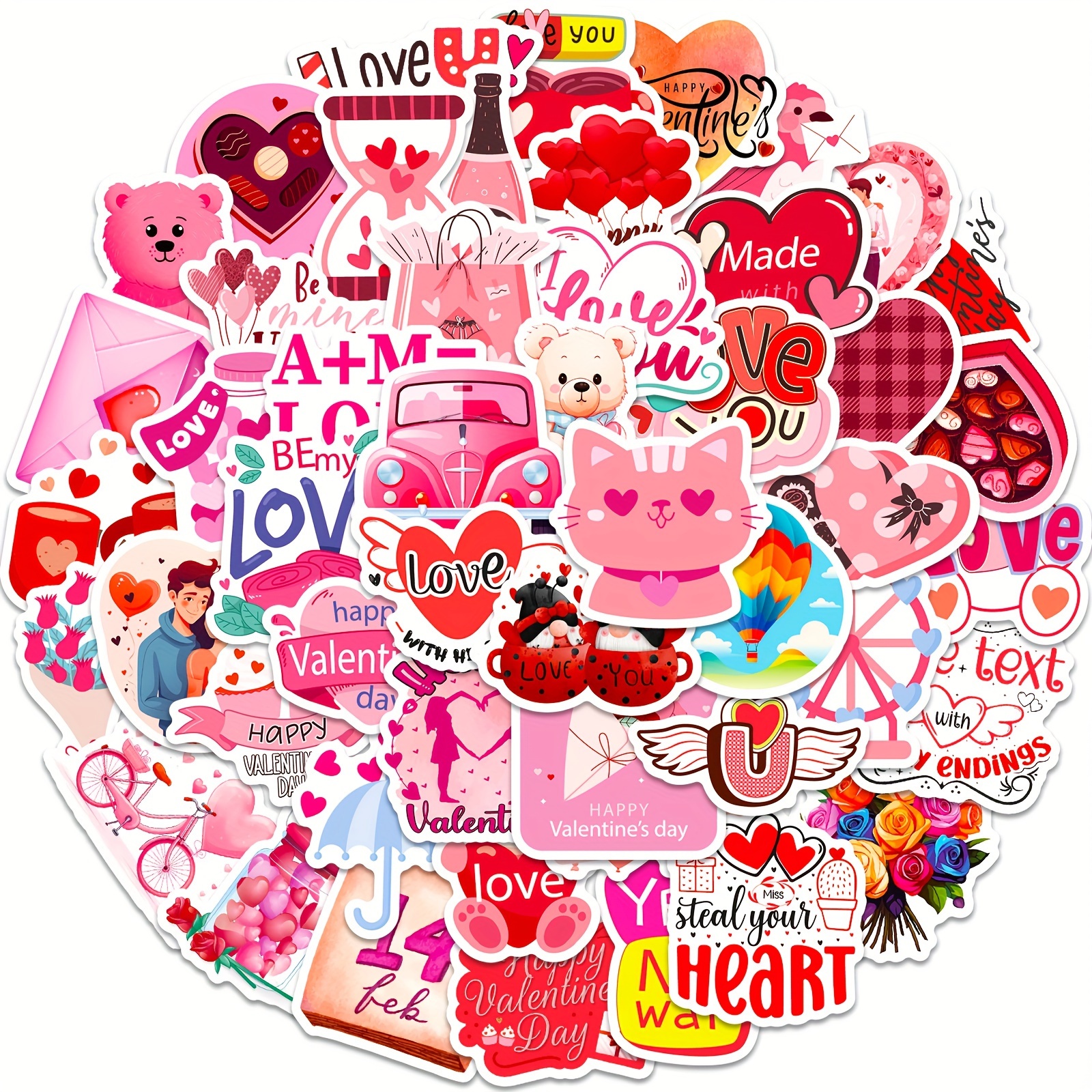 Valentine Stickers,Love Stickers for Teen Couples Adults Scrapbook Sticker  Laptop Decor Water Bottles Sticker,Self-Adhesive Valentine's Day Gift