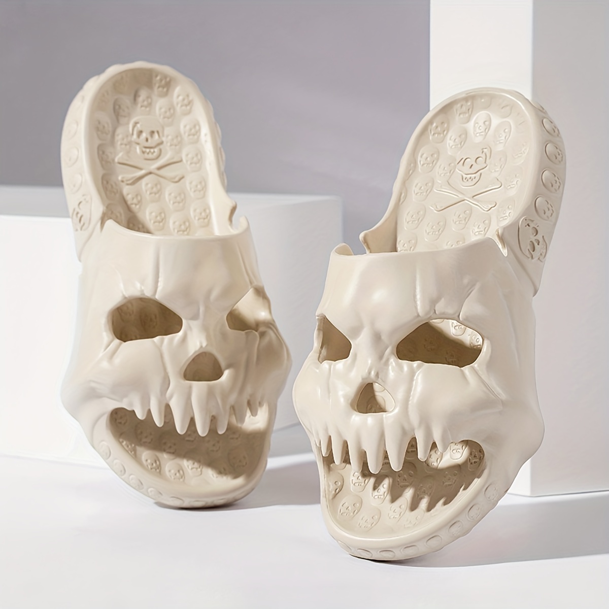 Women's Funny Skull Design Slide Shoes, Creative Halloween Pattern