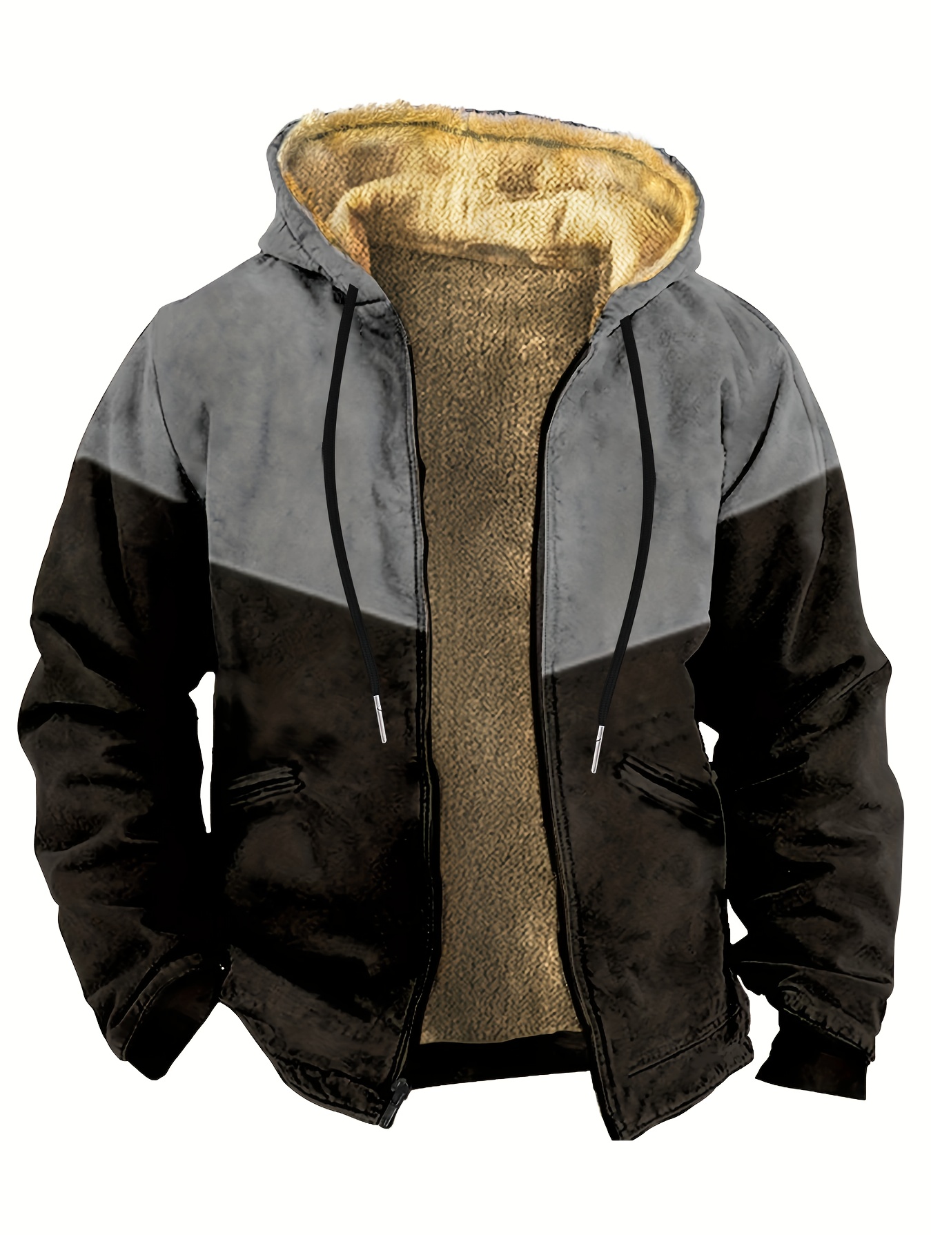  Chaqueta de forro polar de cordero para hombre de otoño e  invierno, más terciopelo para jóvenes, gruesa, cálida, talla grande, ropa  de algodón, chaqueta de forro polar reversible, Negro - 