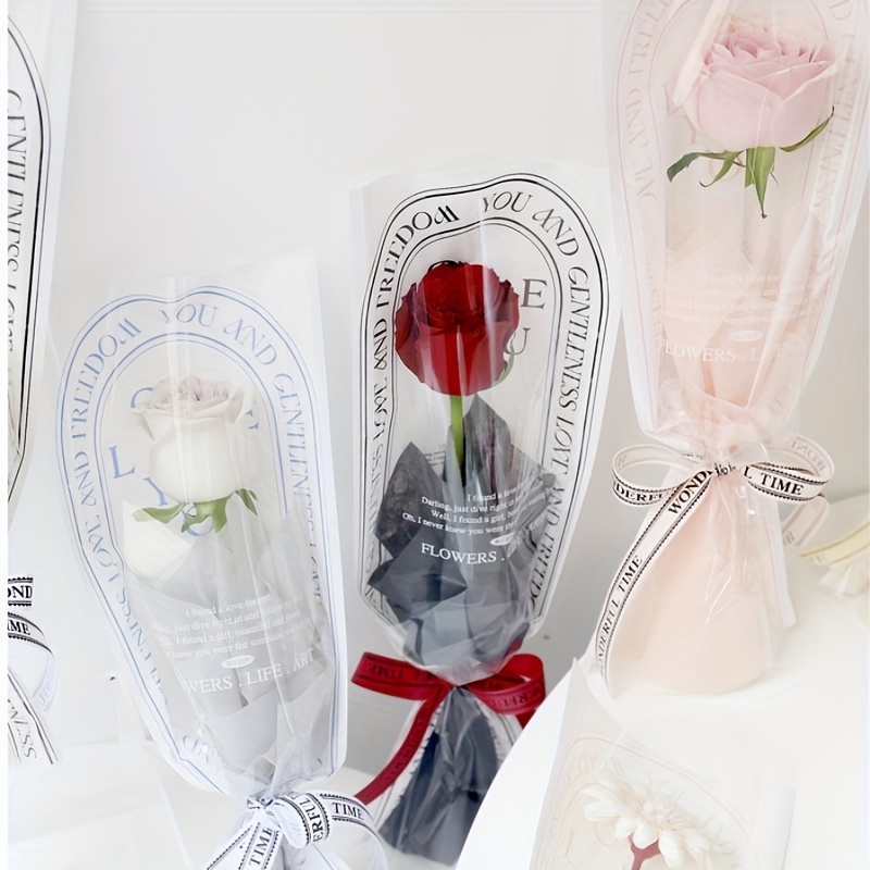 50 PCS Single Rose Sleeve Plastic Flower Wrapping Bags Cellophane