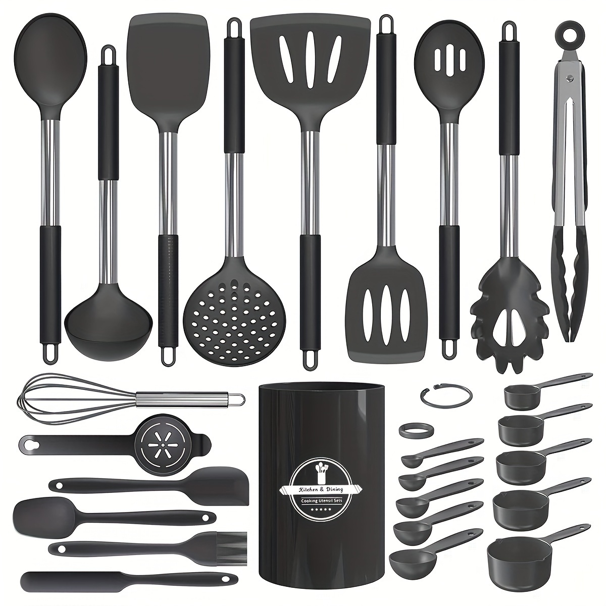 Silicone Cooking Utensil Set Black Kitchen Utensil - Temu