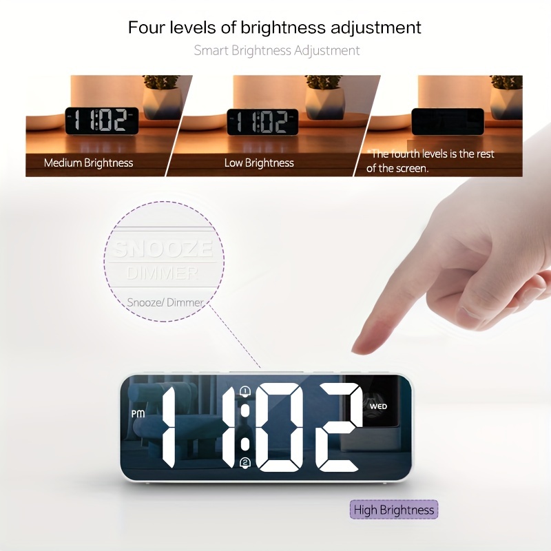 1 Pza. Reloj Despertador Digital Dormitorio, Reloj Espejo Led 6,7 2 Puertos  Cargador Usb Alarma Dual, Día Semana/función Repetición Fácil/12/24  Horas/pantalla , Reloj Moderno Decoración Estética Habitación (blanco)