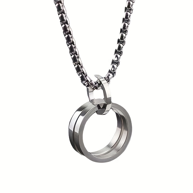 Men's Double Ring Pendant Titanium Steel Necklace
