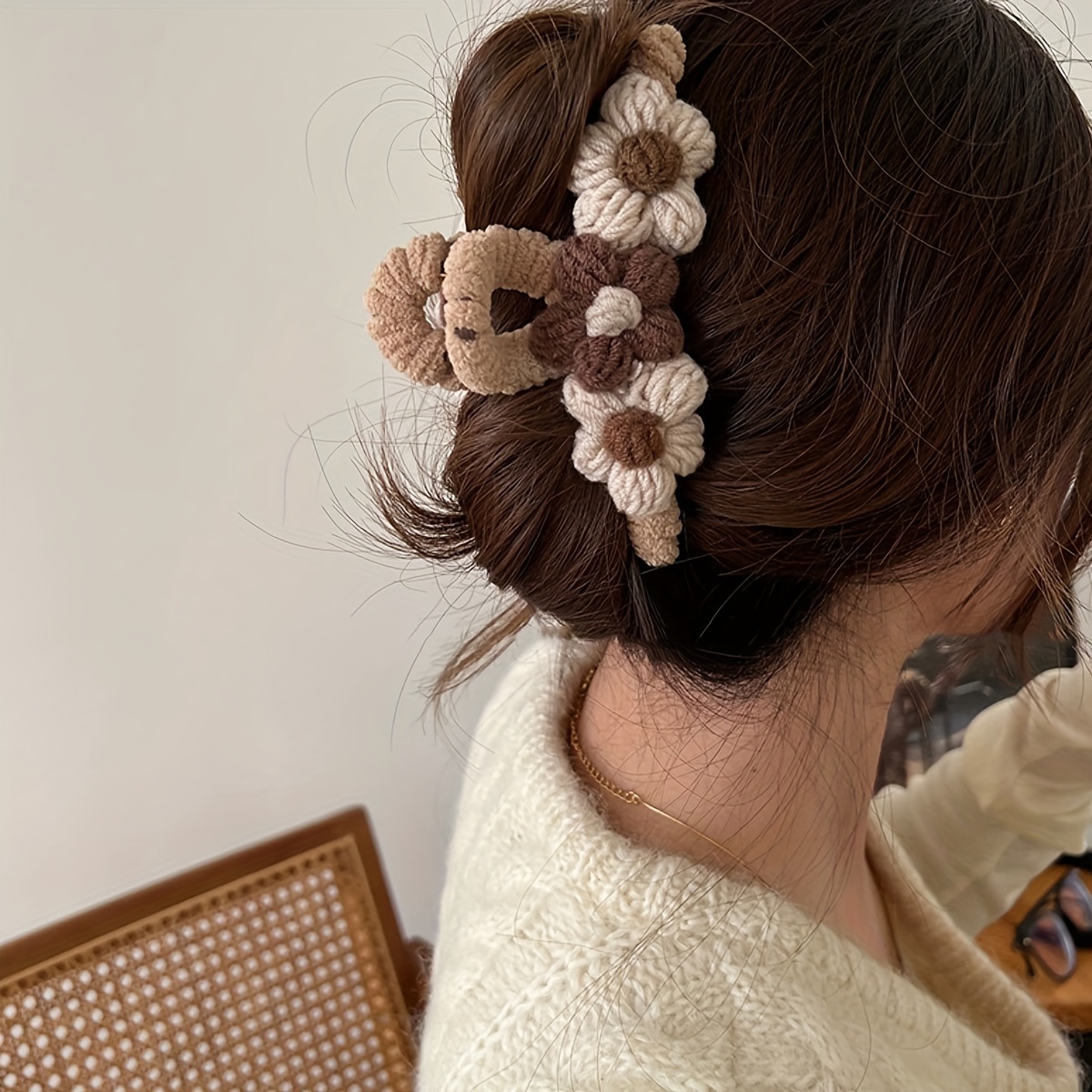 

Elegant Large Knit Flower Hair Claw - , Rectangular Shark Clip For Women And Girls, Autumn & Winter, Hair Clip, 1pc