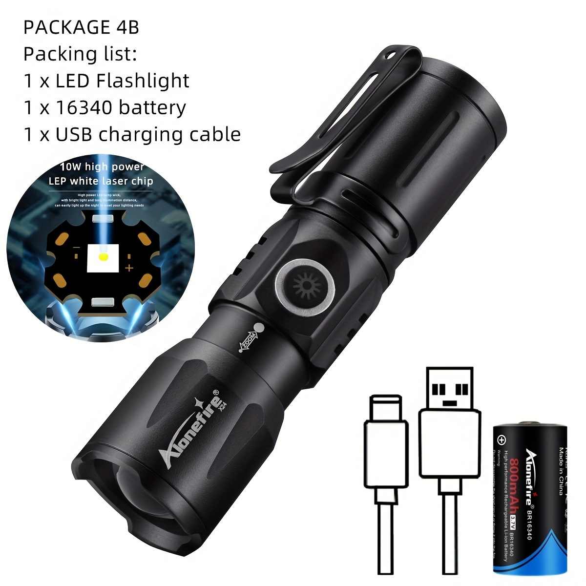 Keenso Linterna de bolsillo, portátil de peso ligero, carga USB, 5V,  múltiples modos de luz, recargable, mini linterna para el hogar para  senderismo