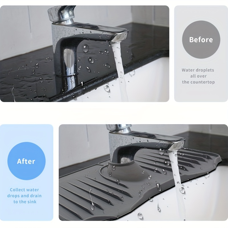 Silicone Faucet Mat For Kitchen Sink, Sponge Drain Rack, Adjustable Sink  Mat, Faucet Splash Catcher, Bathroom Countertop Protector, Kitchen  Accessories - Temu