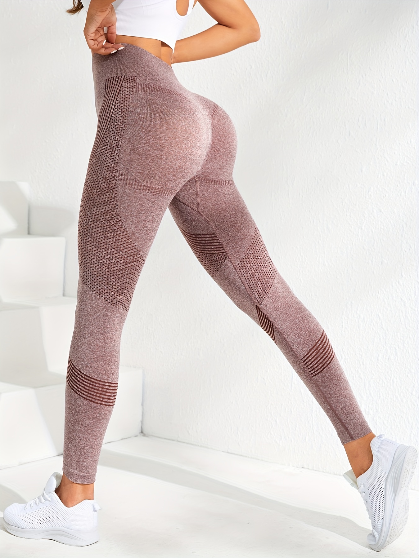 Leggings Yoga Costuras Malla Rayas Pantalones Cortos - Temu