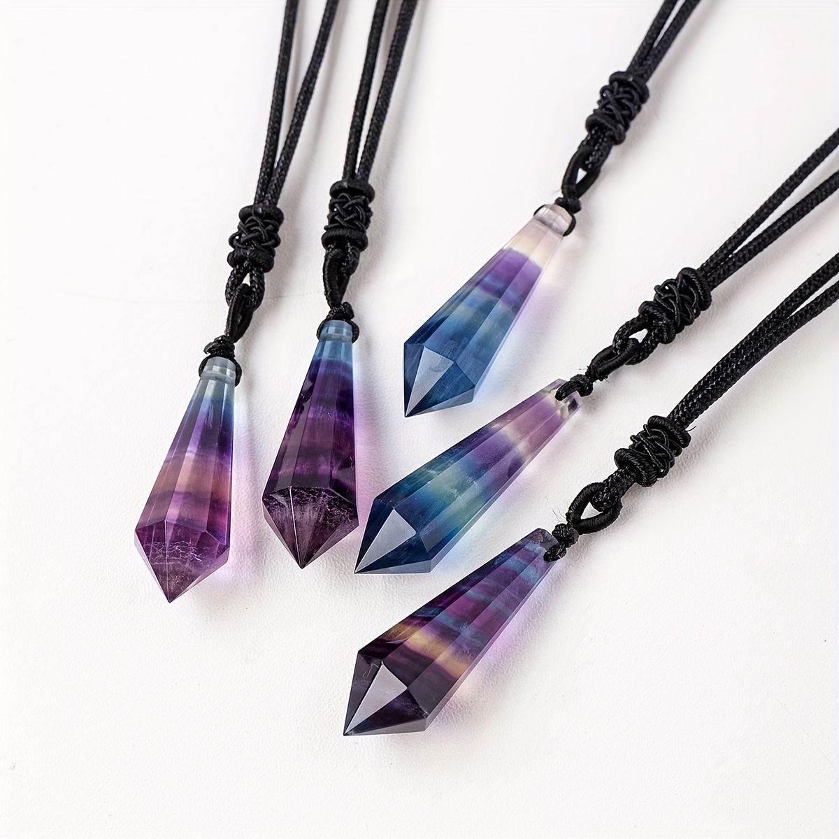 Women's Natural Rainbow Fluorite Crystal Pendant Necklace