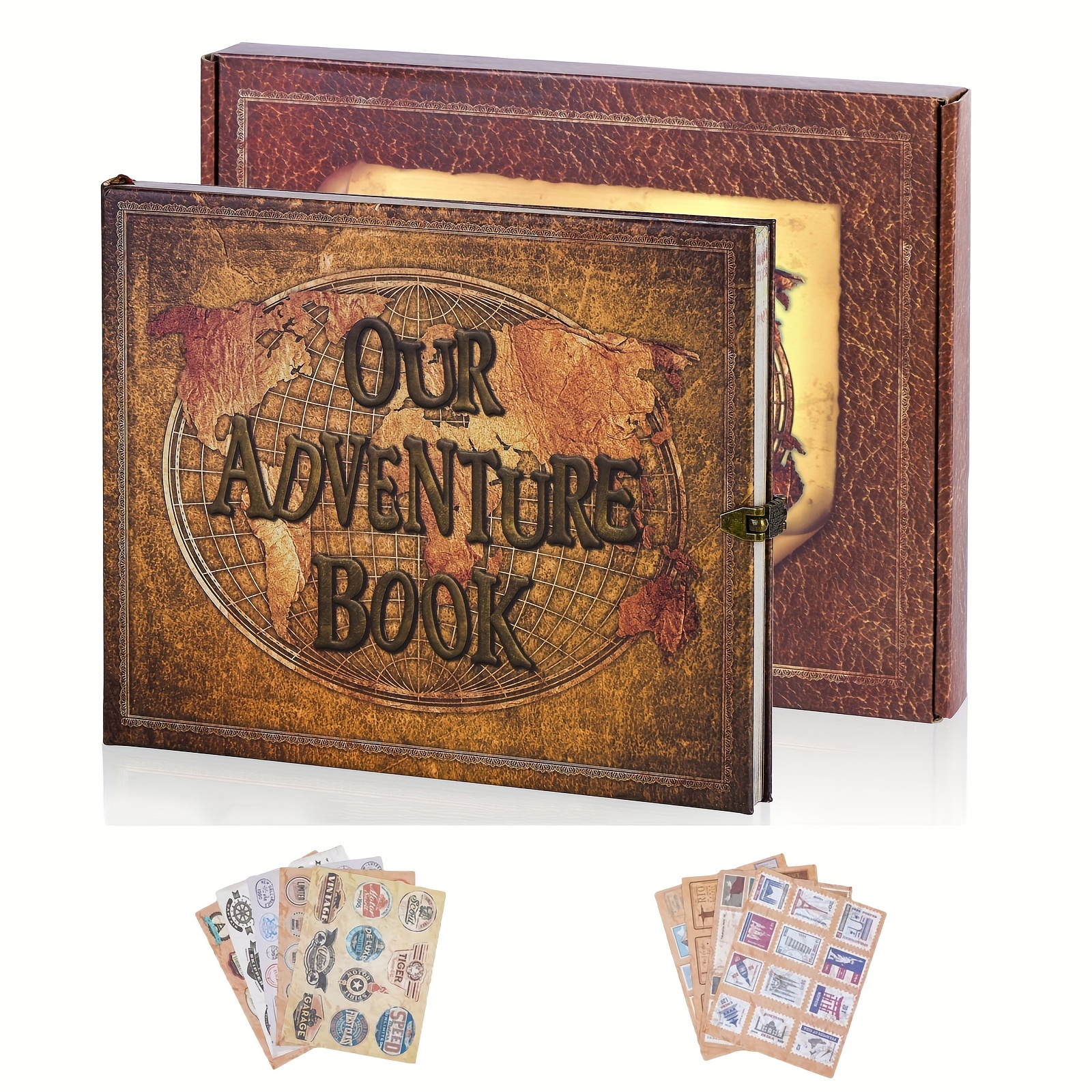 Our Adventure Book Scrapbook DIY Handmade Retro Style Travel Souvenir, Travel Scrapbook 146 Pages DIY Album for Anniversary,Wedding,Travelling