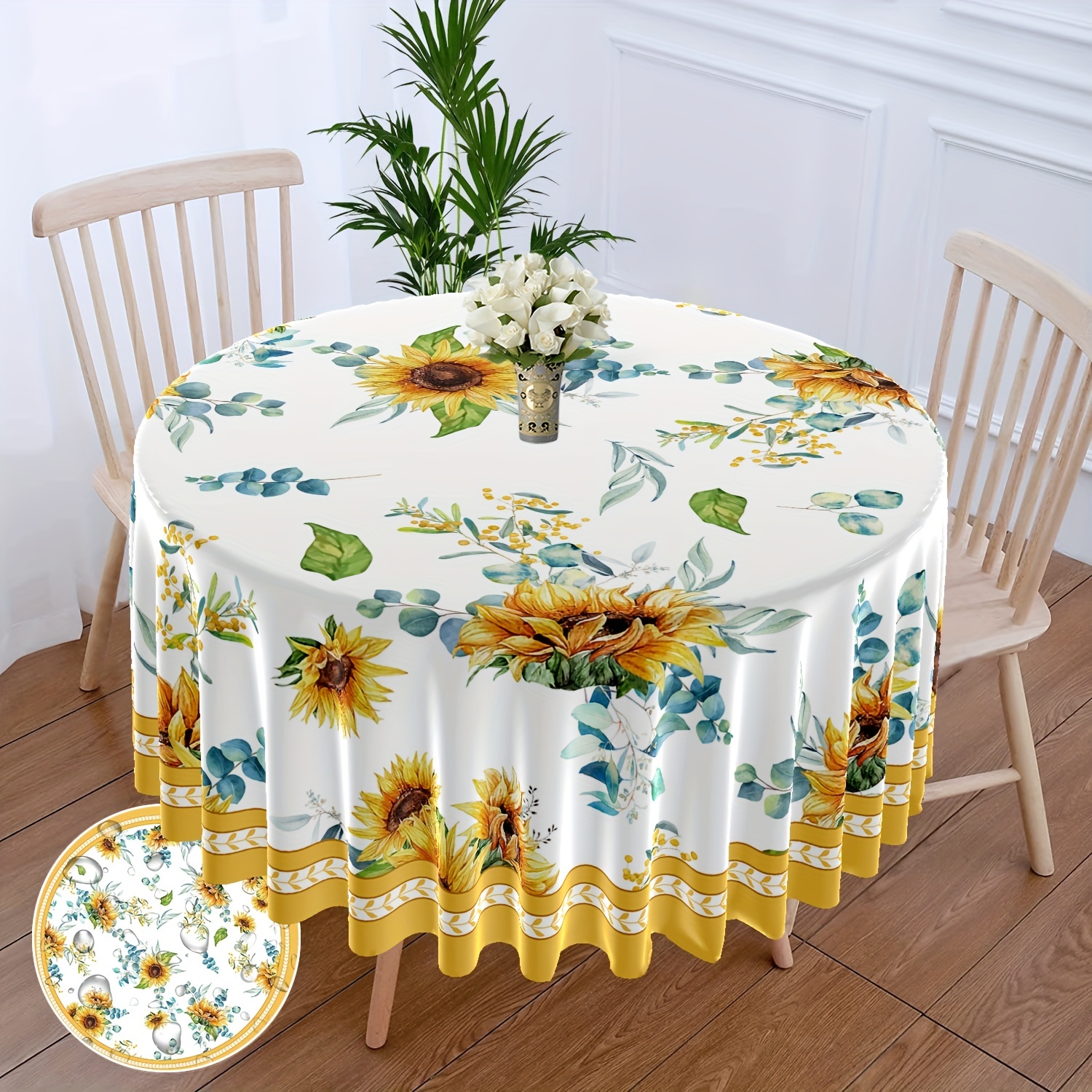 Large Flower Pattern Round Table Cloth