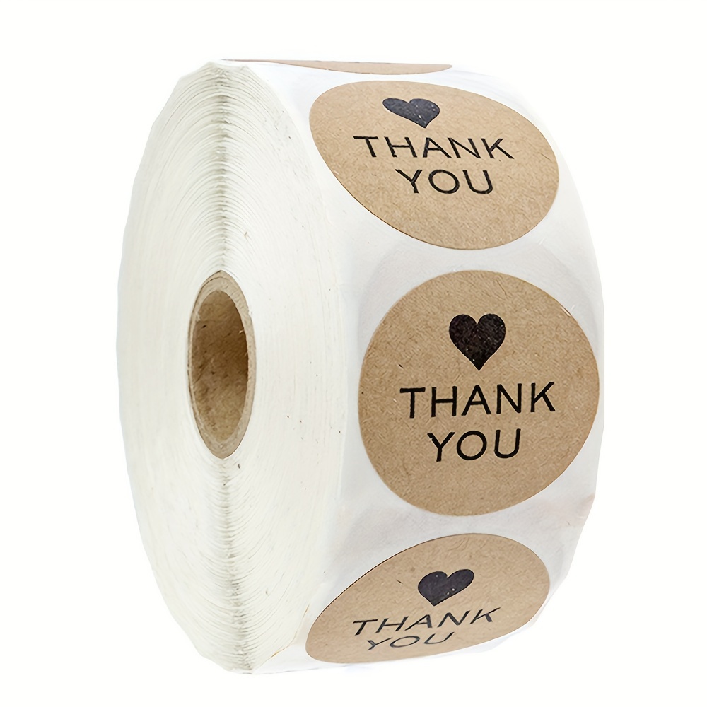 

500pcs Kraft Paper Thank You Stickers With Heart Appreciation Tag Labels For Business Bag Seal Wedding Party Decoration