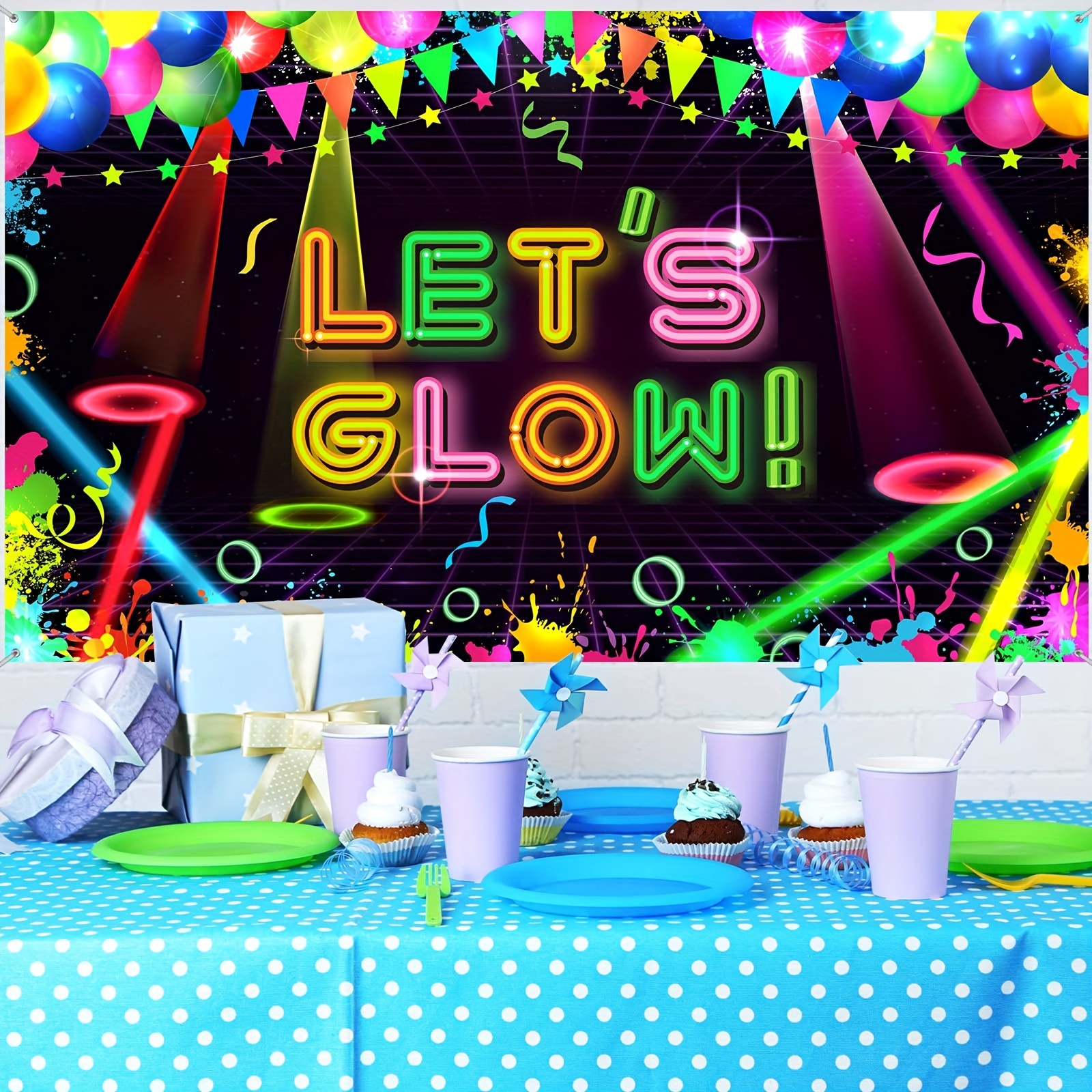 Neon Glow Party Backdrop Halloween Neon Birthday Party - Temu