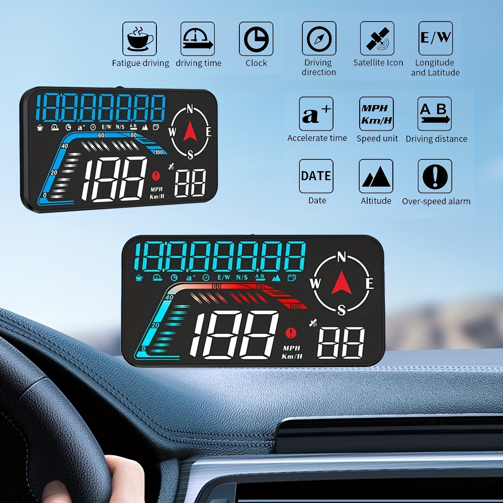 M7 OBD2+GPS Projecteur de voiture GM, MPH KMH Compteur de vitesse Hud  automatique Affichage tête haute de voiture Pare-brise Alarme Accessoires -  Temu France