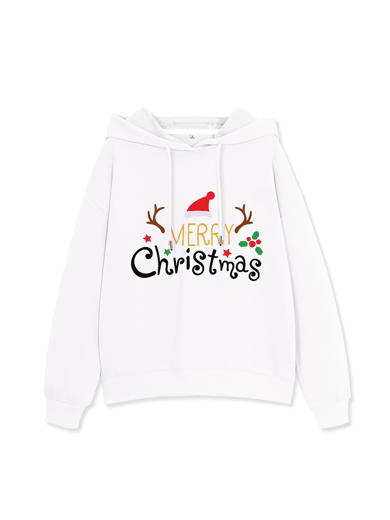 Merry Christmas Letter Print Solid Hoodie, Casual Every Day Sweatshirt