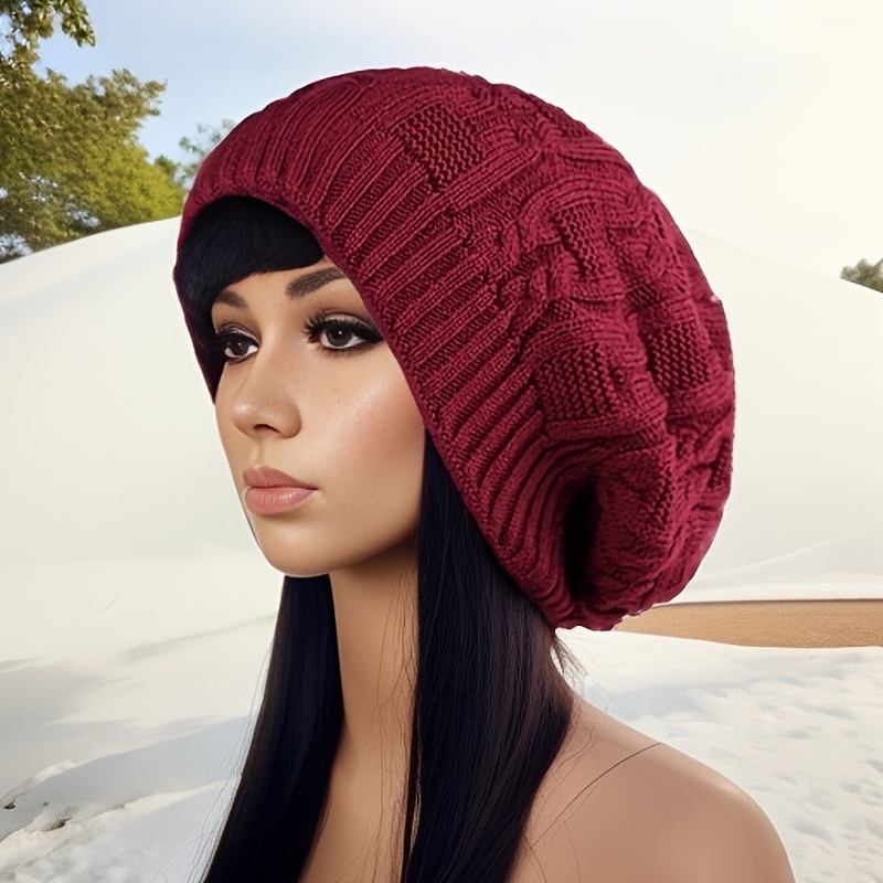 Trendy Double D Slouchy Beanie Solid Color Elastic Skull Coldproof Beanies  For Women - Temu Germany