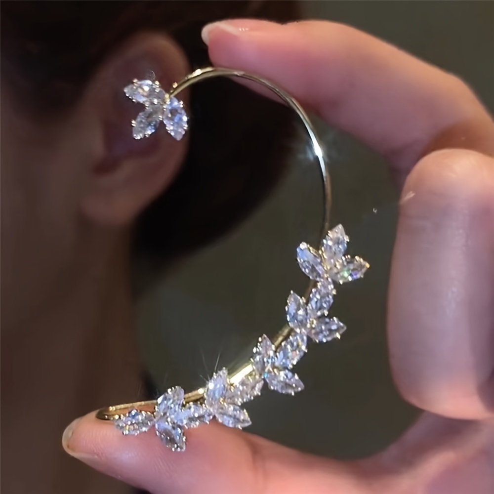 

Single 1 Piece Shiny Rhinestone Leaf Decor Ear Wrap Elegant Simple Style Alloy Jewelry Delicate Female Earrings