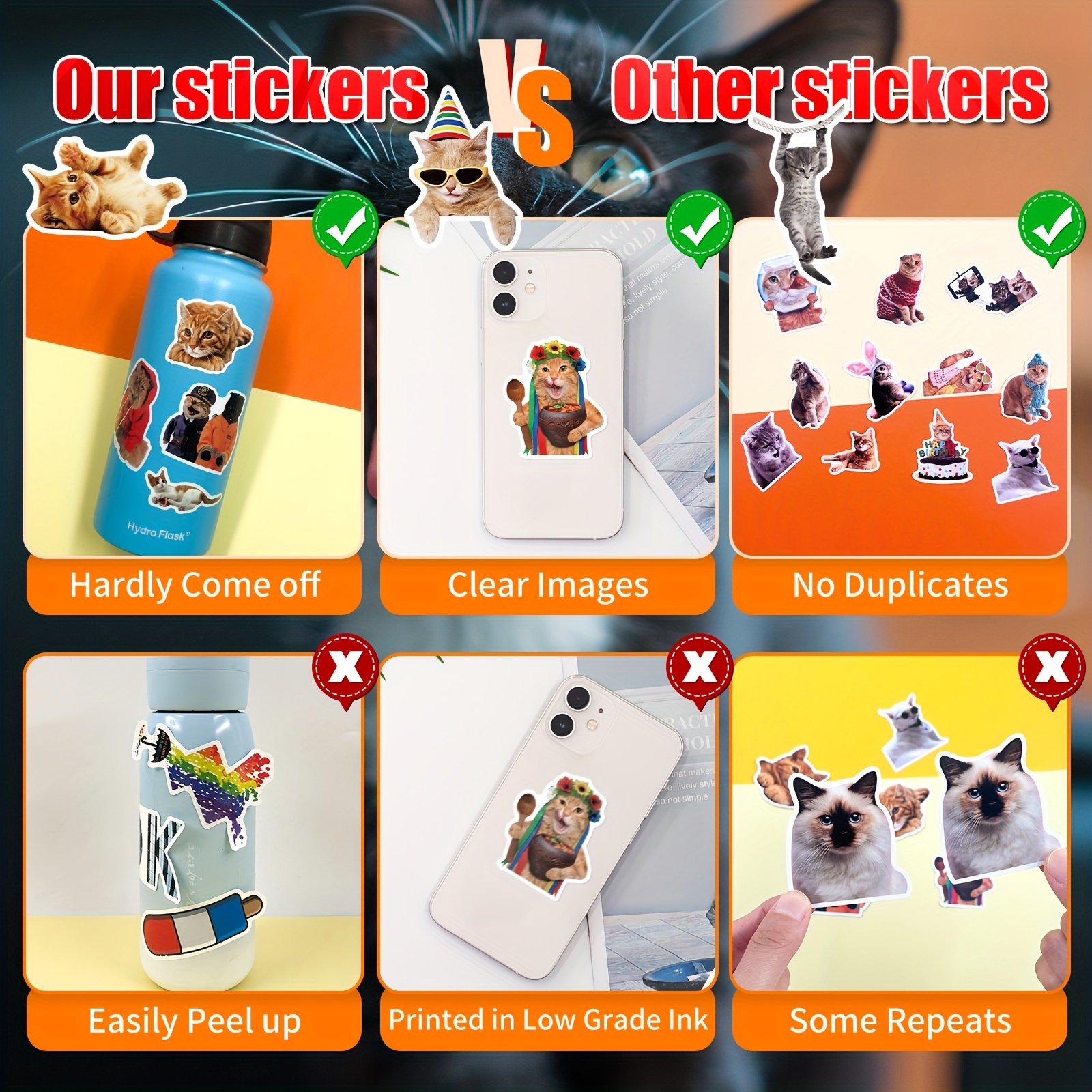 Cat Stickers Cute Realistic Cat Waterproof Stickers Real Cat - Temu