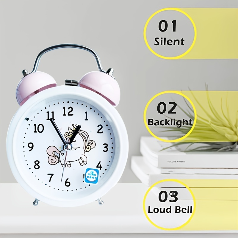 despertador infantil,Reloj despertador de unicornio rosa para niños, doble  campana con retroiluminación, bonito reloj de escritorio, despertador para  niños, decoración del hogar, regalos para niños