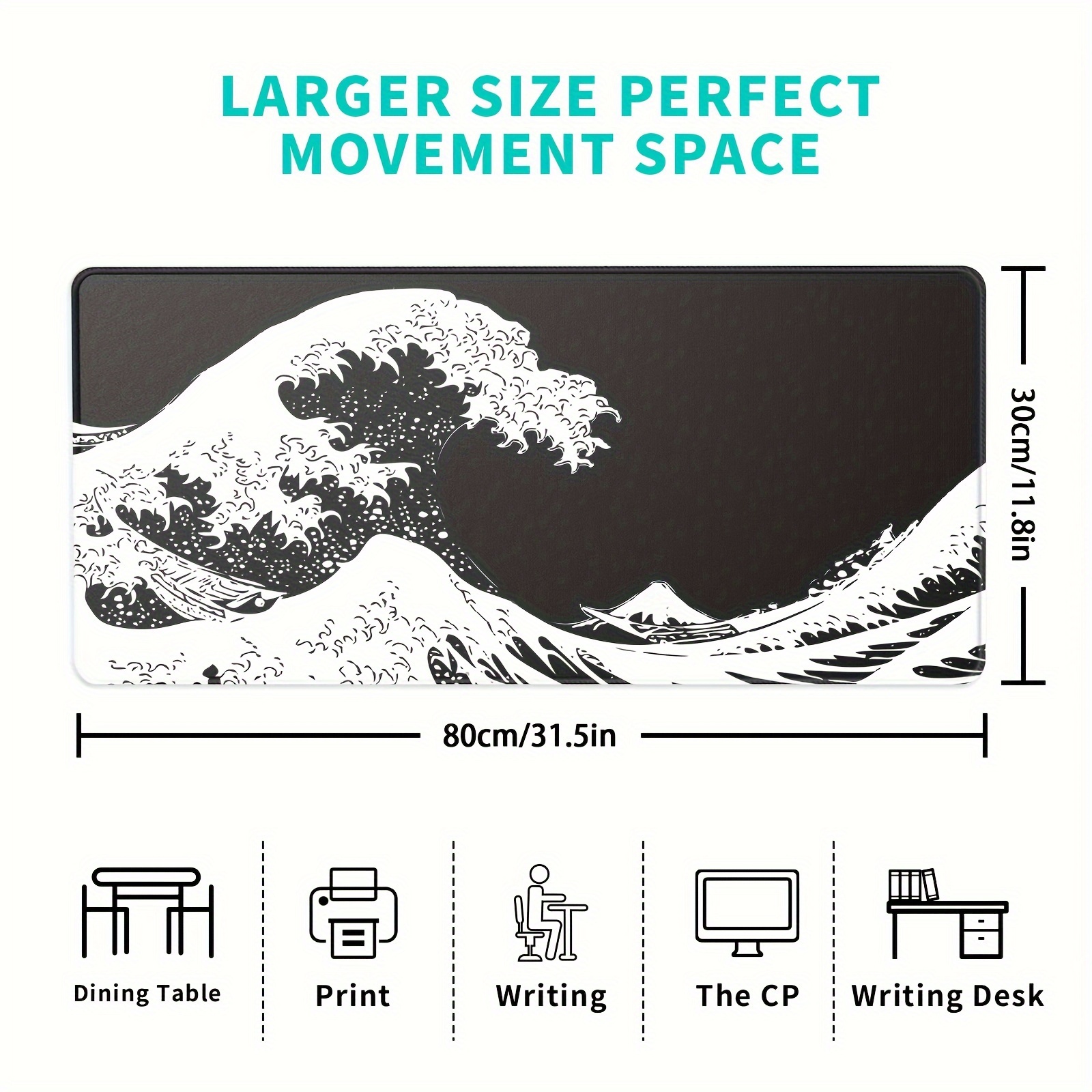 Black and White Desk Mat Wave Mousepad Hokusai Great Wave 