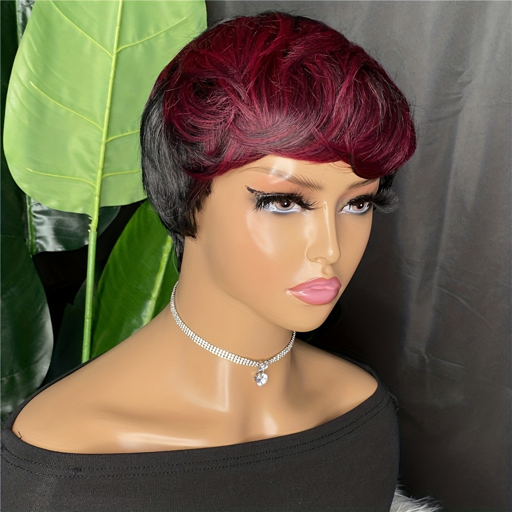 Burgundy Pixie Cut Bob Wig Short Hair No Lace Front Wigs