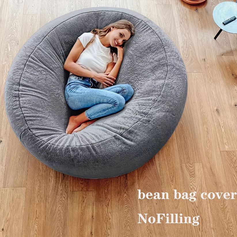 Bean Bag Chair Cover 5FT(No Filler) Soft Fluffy Beanbag Cover Stuffable  Beanbag Cover Round Lazy Sofa Bed Cover Without Filling for Living Room  Bedroom Dormitory,Gray 