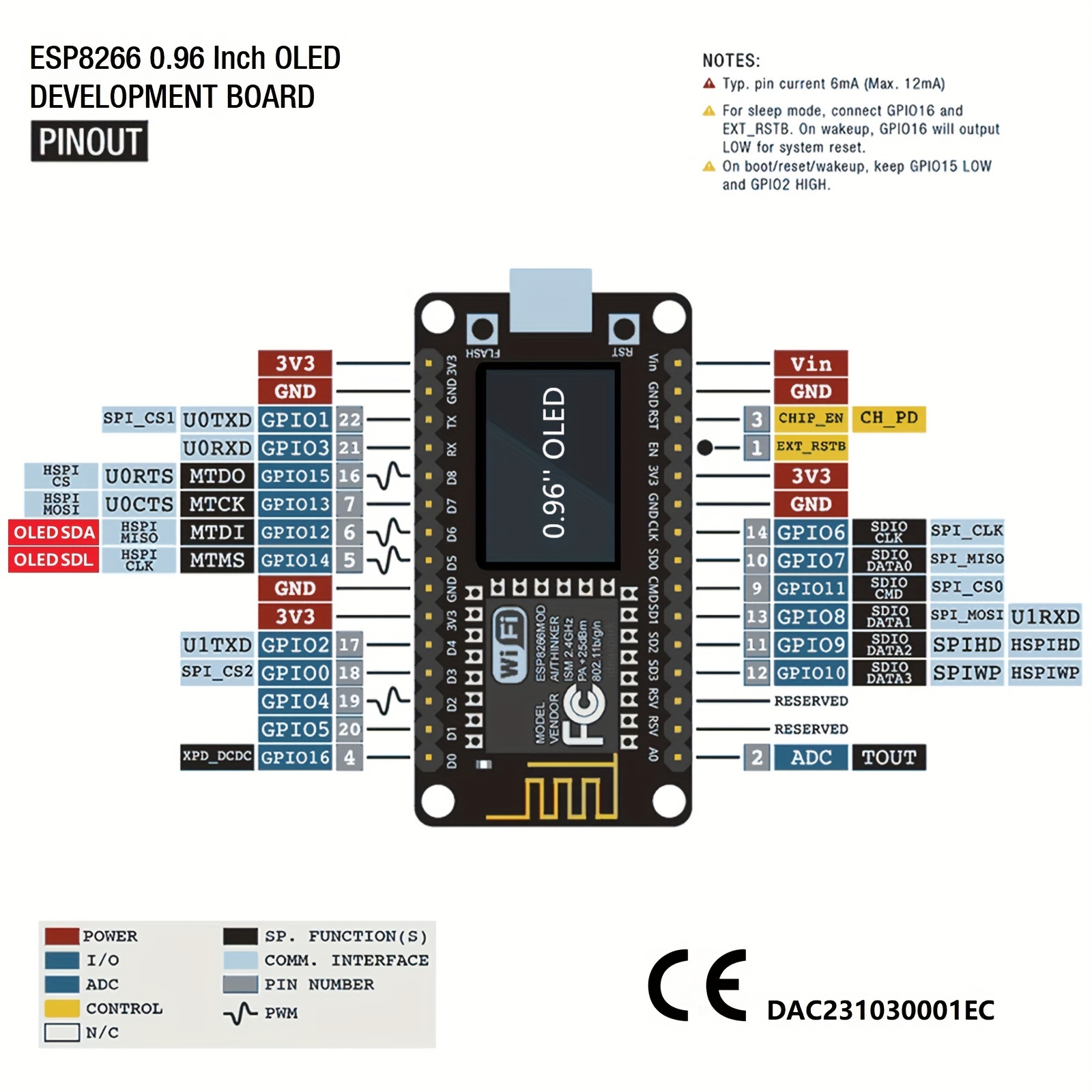 Mcu Esp8266 Development Board With Oled Display Ch Esp 12f - Temu