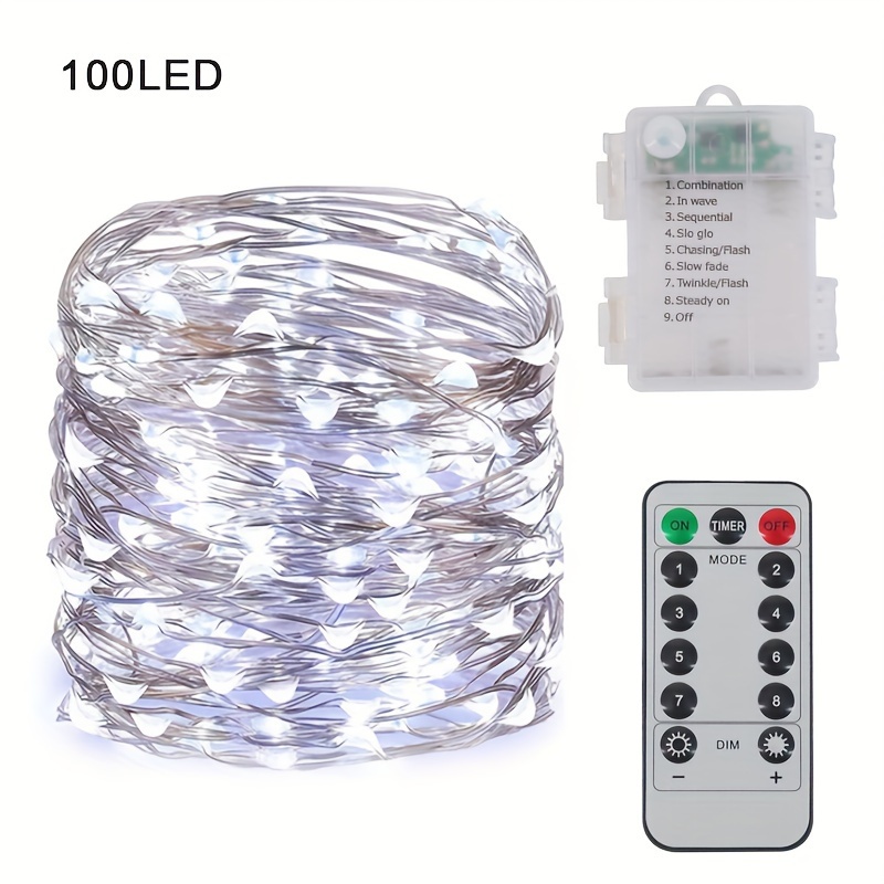 Twinkle Star Christmas Fairy Lights Battery Operated, 33ft 100 LED Waterproof Silver Wire String Light, Remote Control