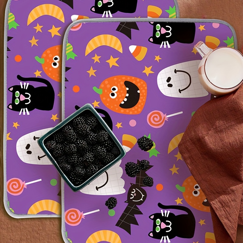 Dish Drying Mat Halloween Theme Draining Mat Pumpkin Bat - Temu