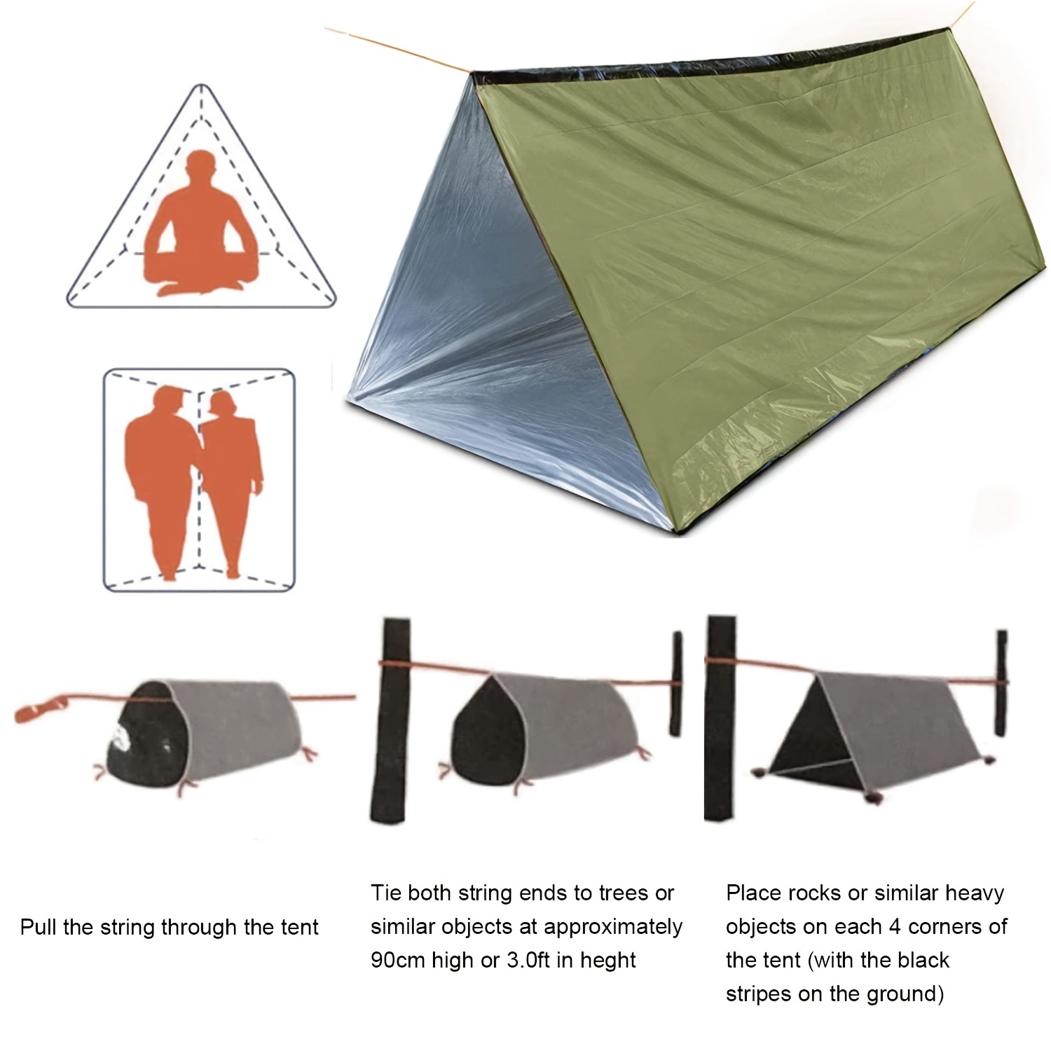Voile d'ombrage,Tente de survie coupe-vent en plein air, fournitures  d'urgence, abri léger de sauvetage, Camping - orange[B308]