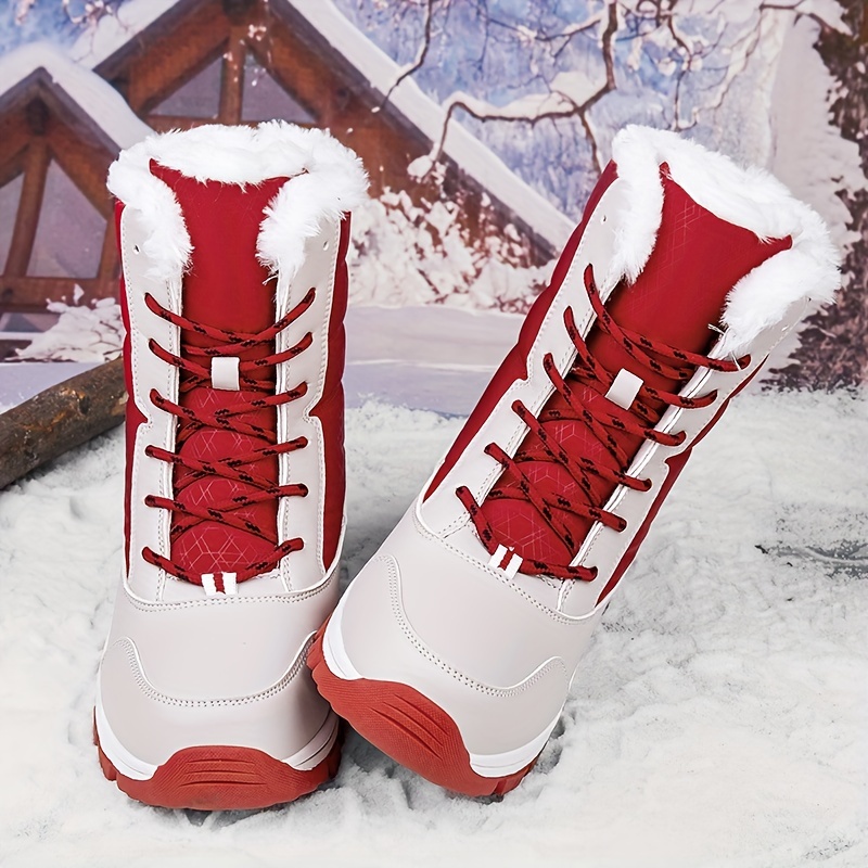 Fur Lined Plush Thermal Thicken High Top Snow Boots Lace - Temu