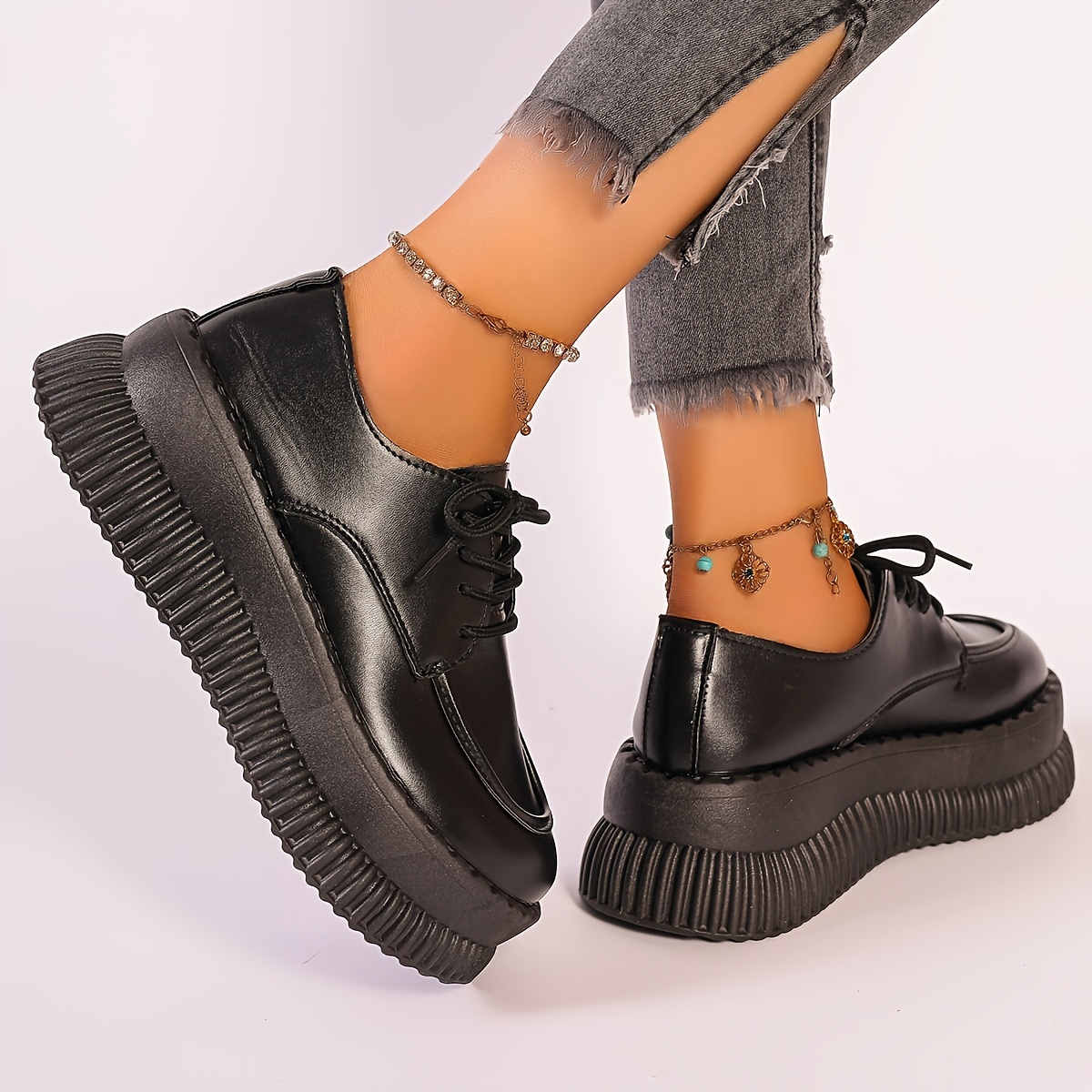 Metallic Lace Up Platform Creepers Shoes