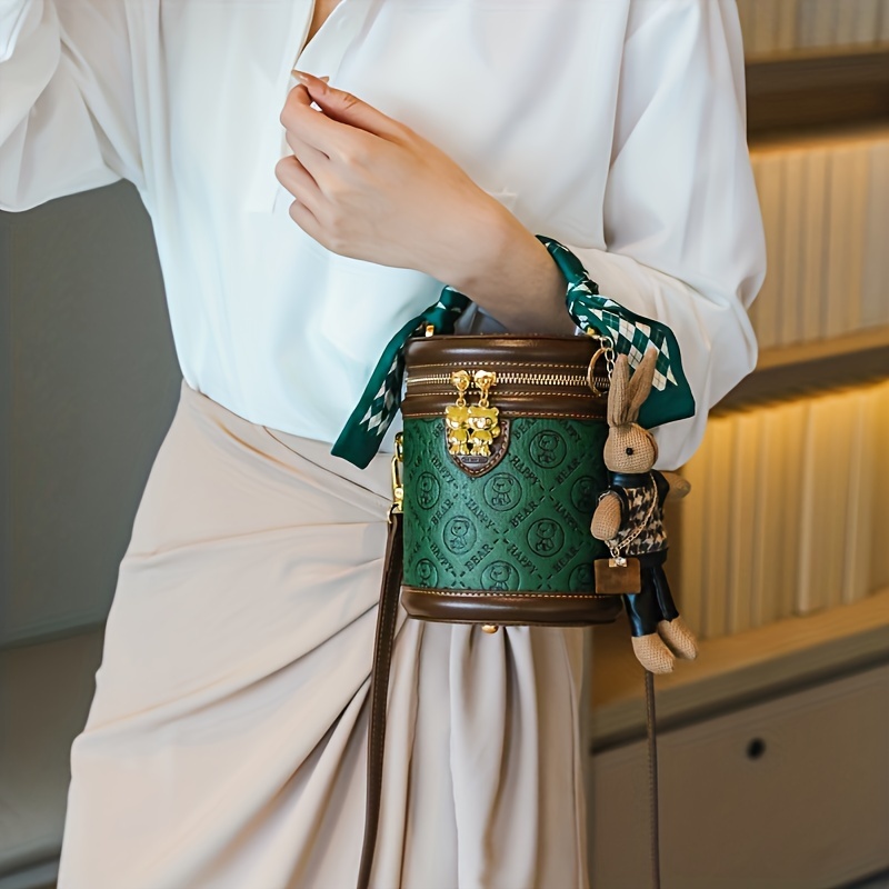mini cylinder bag fashion retro print crossbody bag bucket