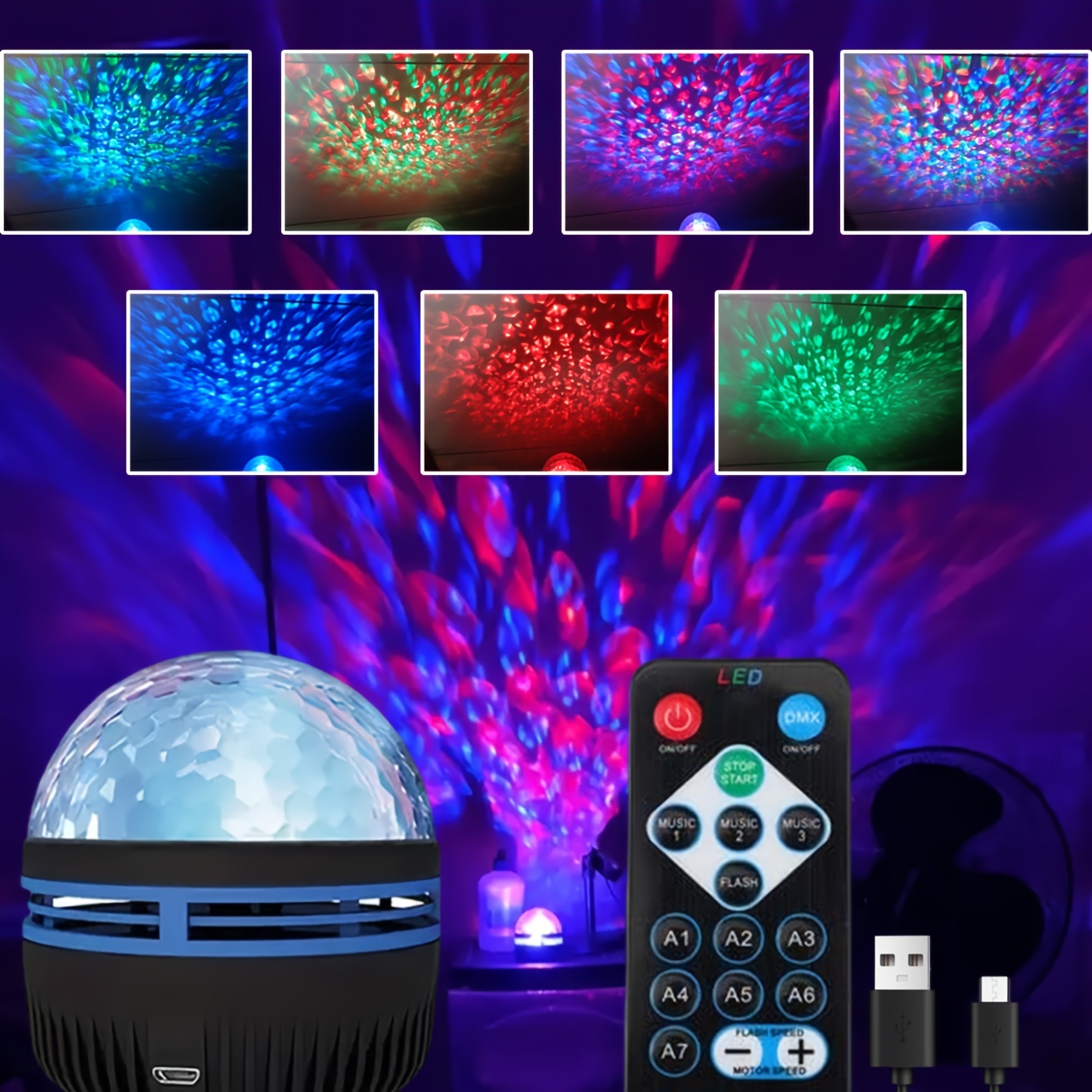 Water Ripple Led Projection Light 7 Color Pattern And Remote - Temu