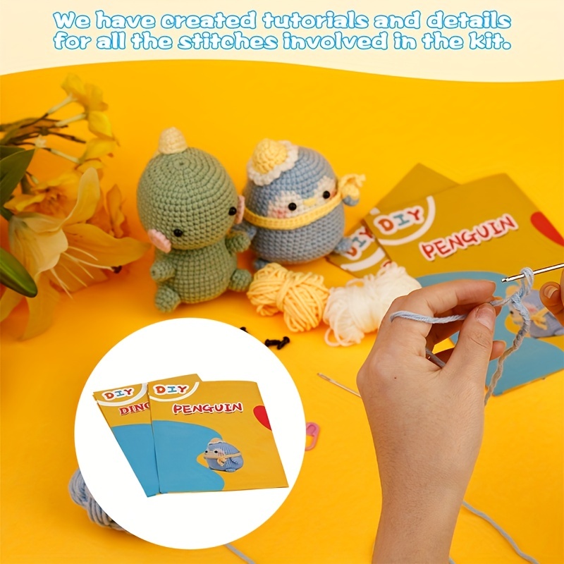DIY Cartoon Dinosaur Crochet Kit With Crochet Hook Marker Buckle