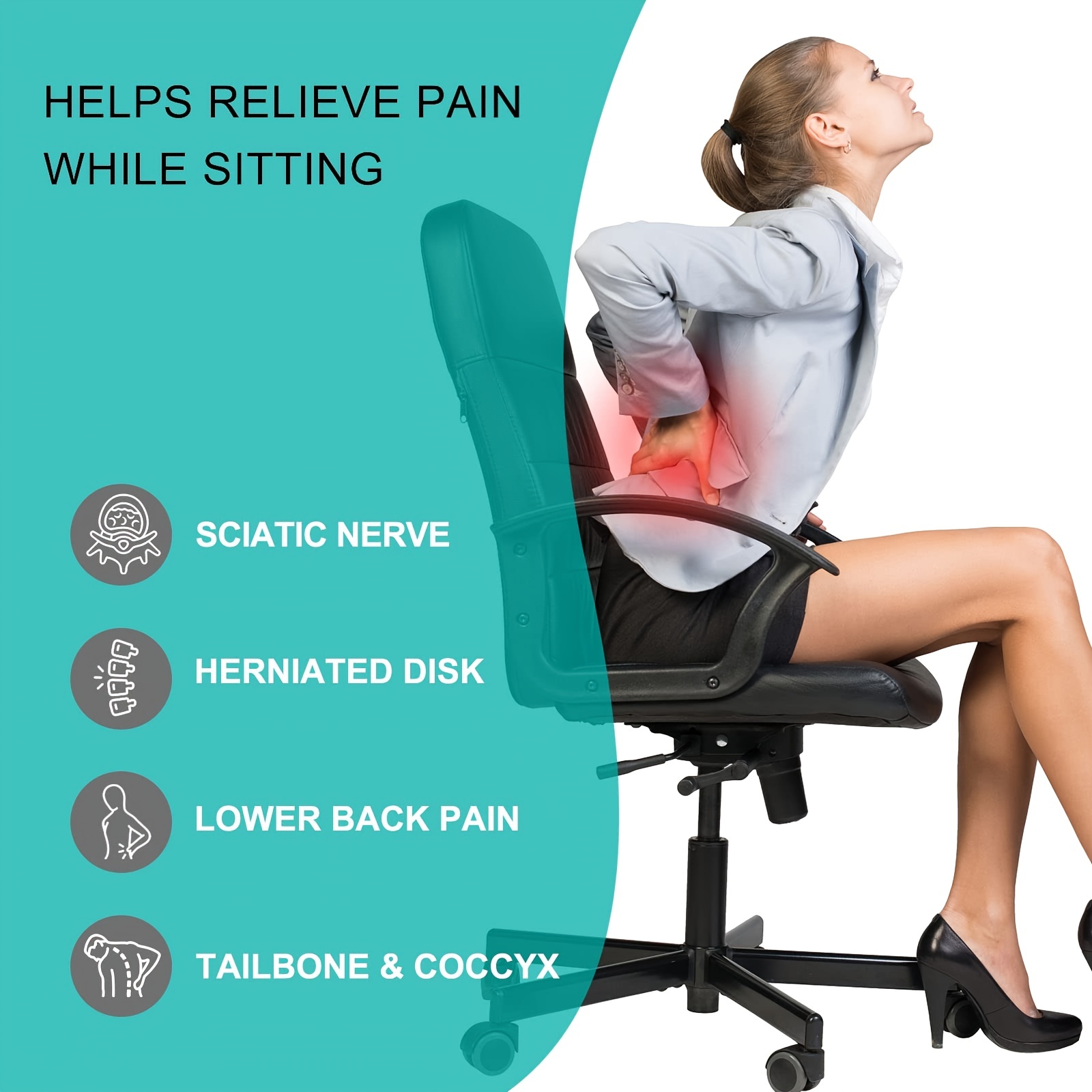 All-Day Gel Seat Cushion Back Sciatica Tailbone Pain Relief Ergonomic  Office Car