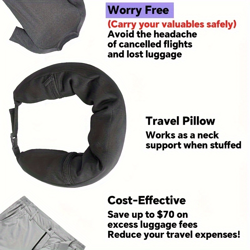  La almohada Nab (cuello y bolsa) se puede rellenar con ropa,  almacenamiento extra sin tarifas adicionales. Un equipaje de mano de viaje  gratis que se adapta a artículos de más de