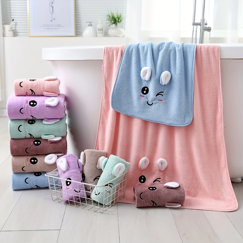 1pc Toalla Baño Súper Grande Bordada Conejo Luna Absorbente - Temu