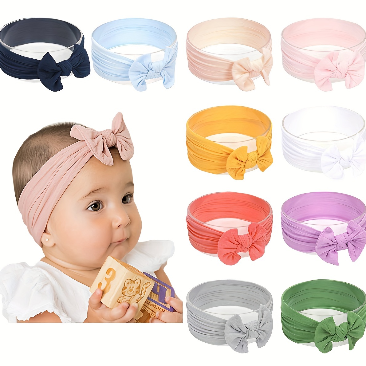 

10pcs Nylon Headbands Hairbands Knotted Children's Soft Headwrap Hair Accessorie For Newborn Infant Toddler Baby Girl
