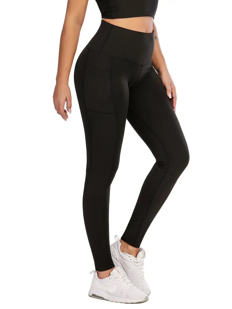 Solid Color Comfort Leggings High Waist Breathable Fitness - Temu Canada